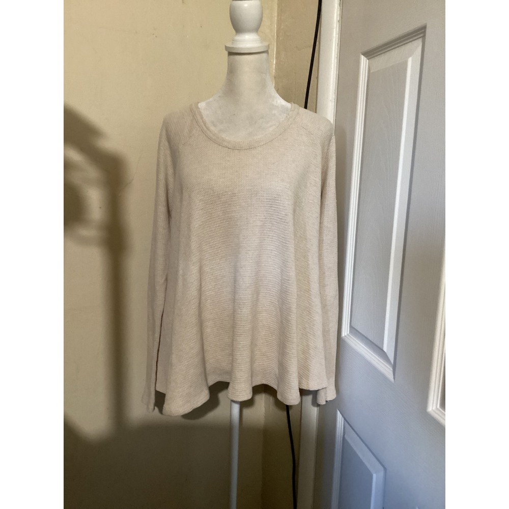 We The Free Free People Cream Waffle Knit Thermal Long Sleeve Top Large 0736